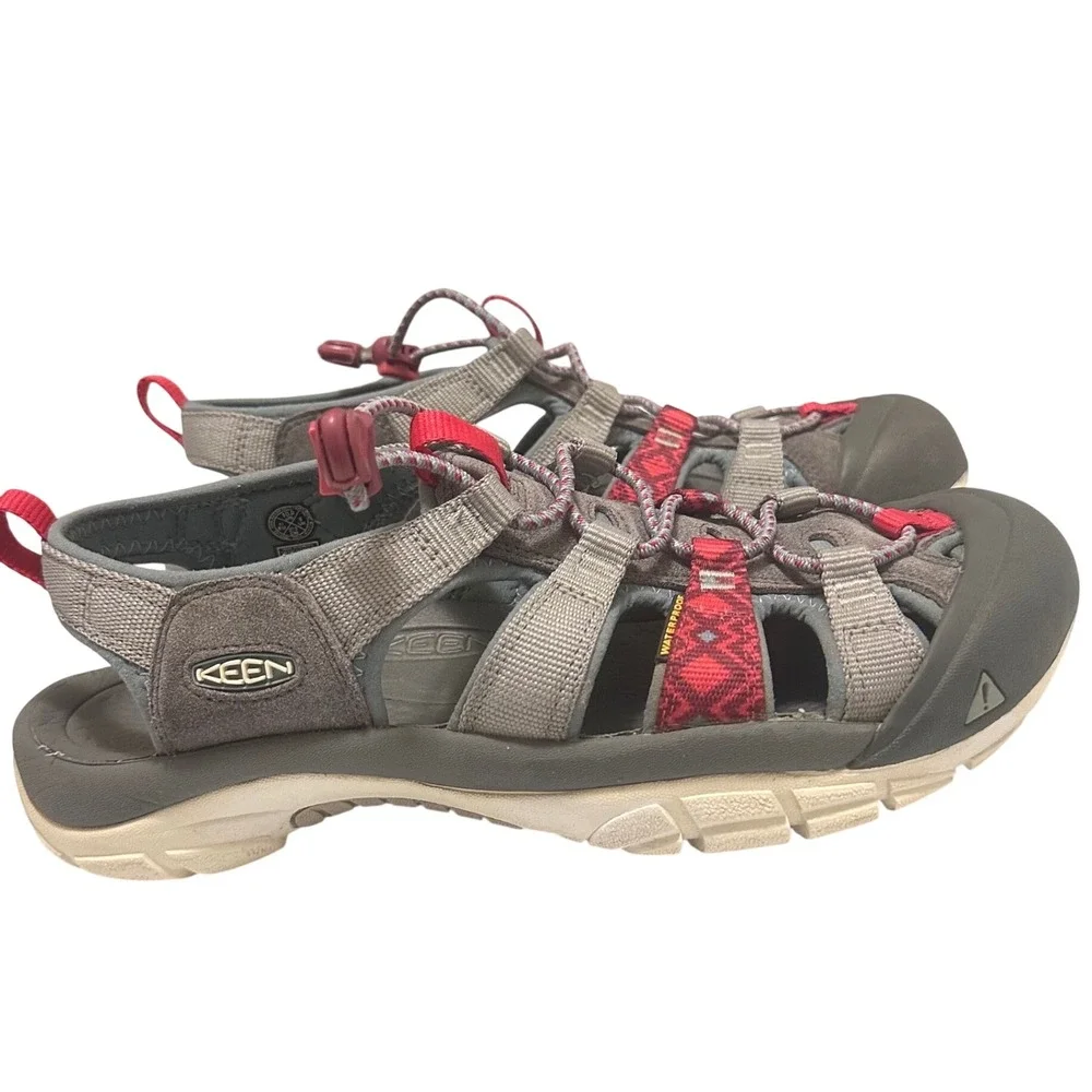 KEEN Newport H2 Womens Grey Red Waterproof Hiking Sandals Size 10.5 1016486